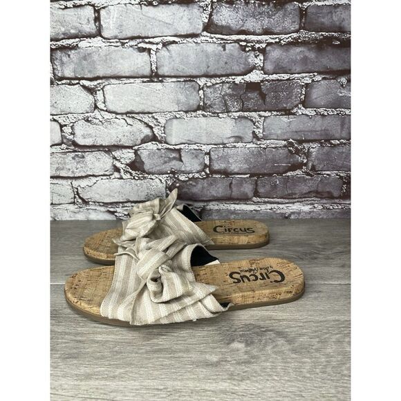 Circus By Sam Edelman Nicola Beige Linen Bow Slide Sandal Women Sz 11M US/41EU - Picture 1 of 16